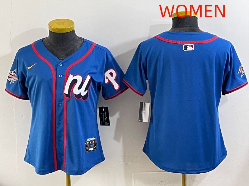 Women 2025 Philadelphia Phillies Blank Blue All star Nike MLB Jersey style 01